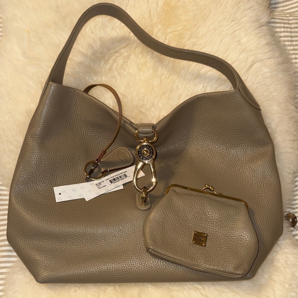 Dooney & Bourke Taupe Leather Shoulder Bag with Coin Purse